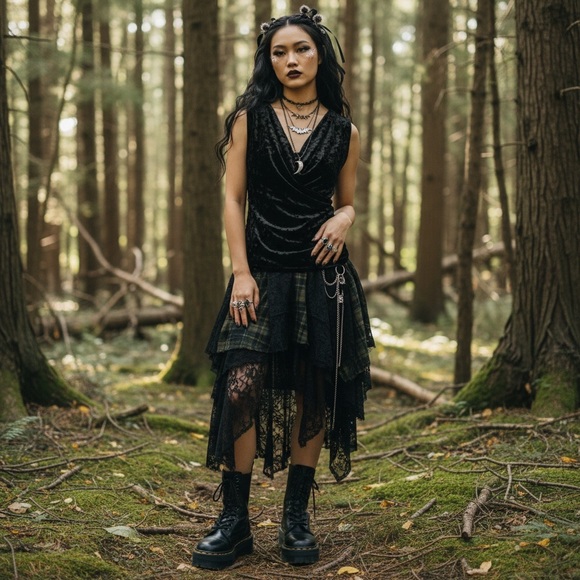 90s Goth Fairycore Black crushed velvet cowel neck sleeveless top - Picture 1 of 3